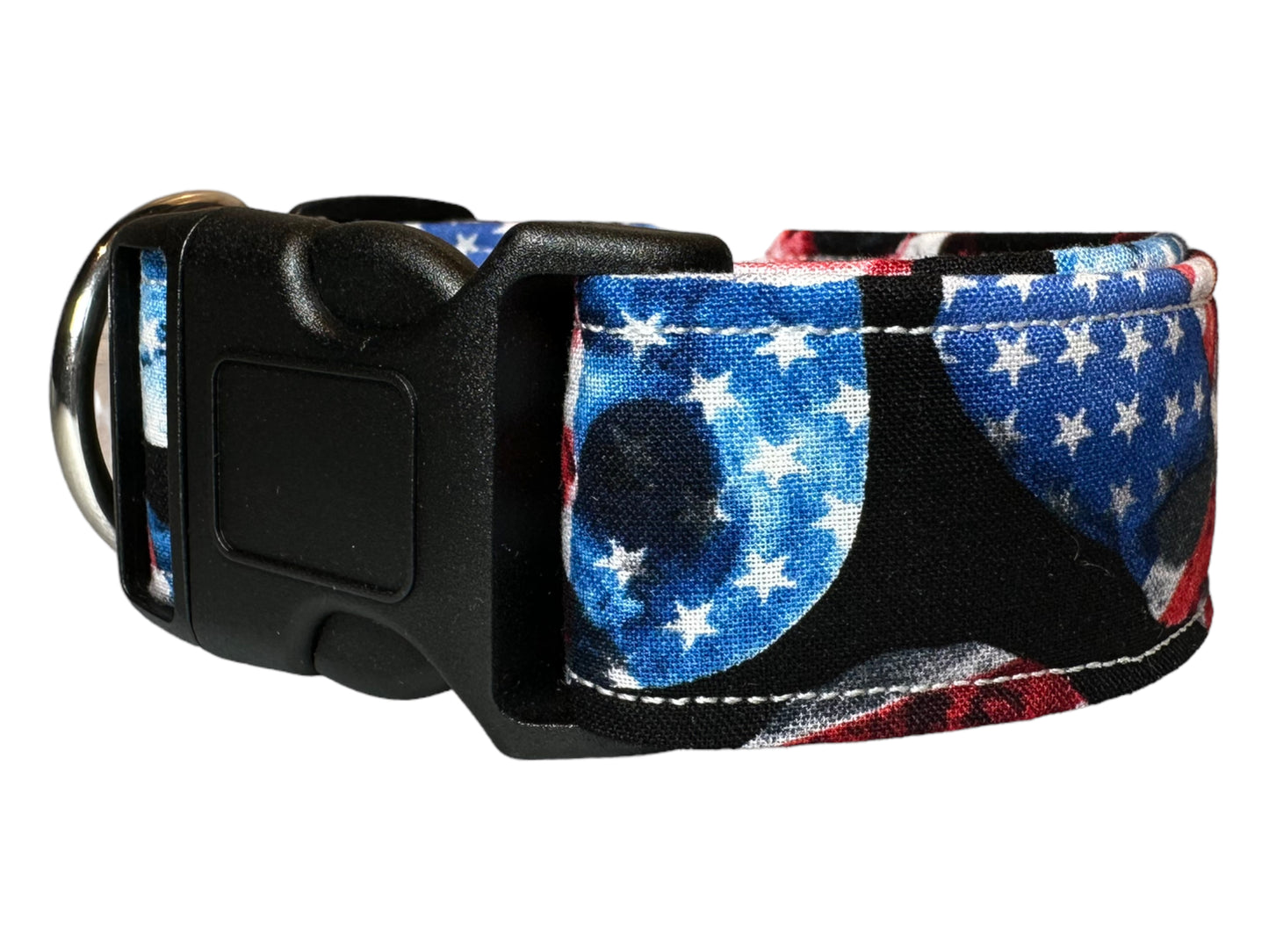 American Flag Skull Dog collar, side release and adjustable. Handmade in Moline Illinois