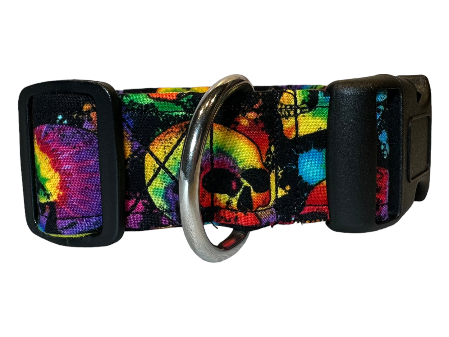 Tie dye skull dog collar, side release collar - adjustable - handmade in Moline Illinois
