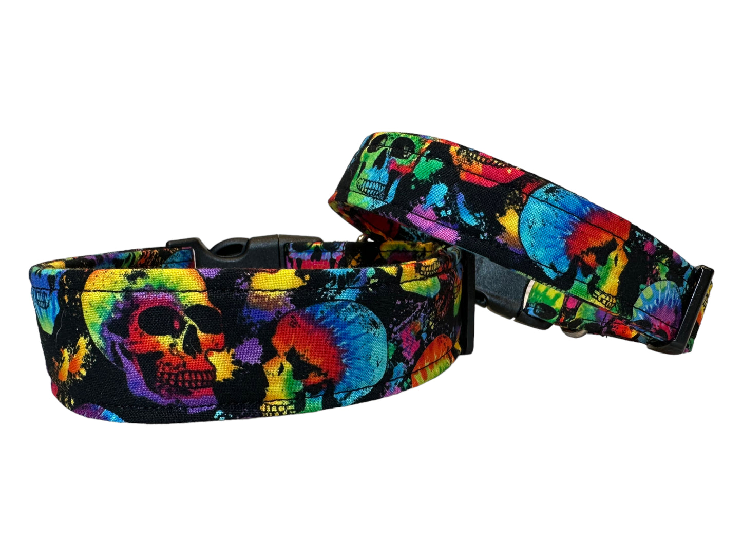 Tie dye skull dog collar, side release collar - adjustable - handmade in Moline Illinois