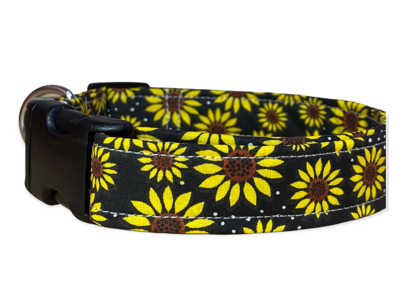 Sunflower dog collar, handmade side release adjustable dog collar