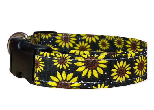 Sunflower dog collar, handmade side release adjustable dog collar