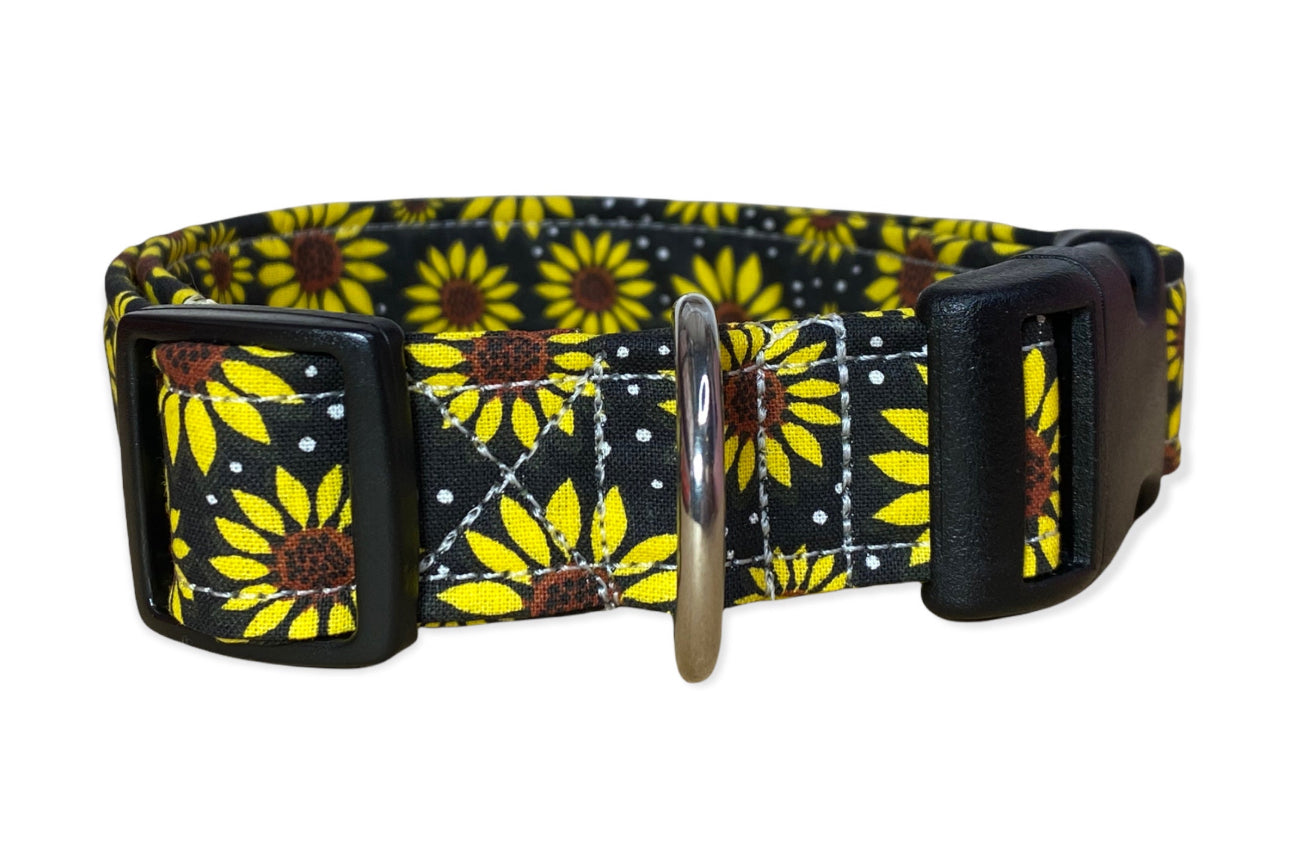 Sunflower dog collar, handmade side release adjustable dog collar