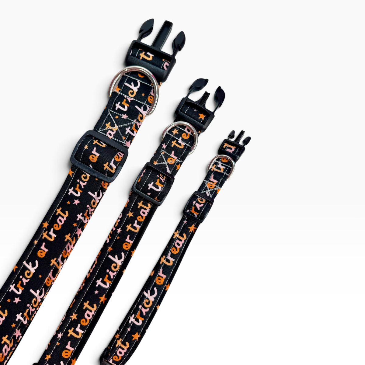 Halloween trick or treat Handmade dog collar, Handmade Pet Collar with Heavy-Duty Webbing & Stainless Steel Hardware