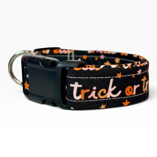 Halloween trick or treat Handmade dog collar, Handmade Pet Collar with Heavy-Duty Webbing & Stainless Steel Hardware