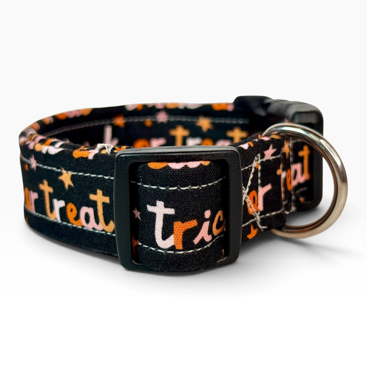Halloween trick or treat Handmade dog collar, Handmade Pet Collar with Heavy-Duty Webbing & Stainless Steel Hardware