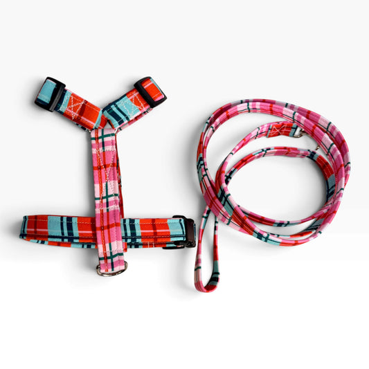 Christmas Present Plaid Handmade Dog harness, Standard roman harness or Step in harness. With or without matching leash