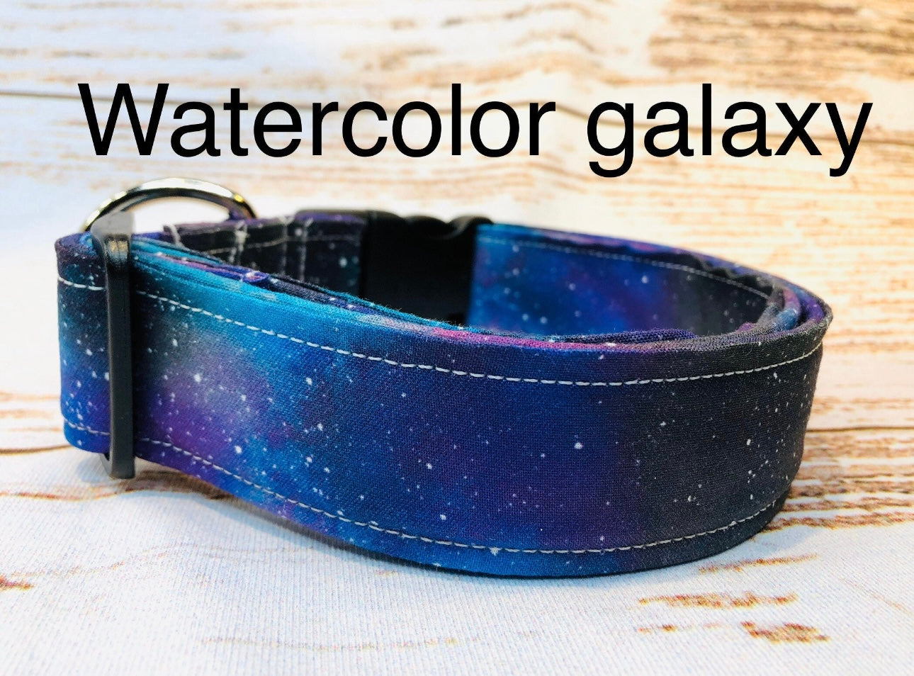 Watercolor galaxy dog collar, handmade side released adjustable dog collar.