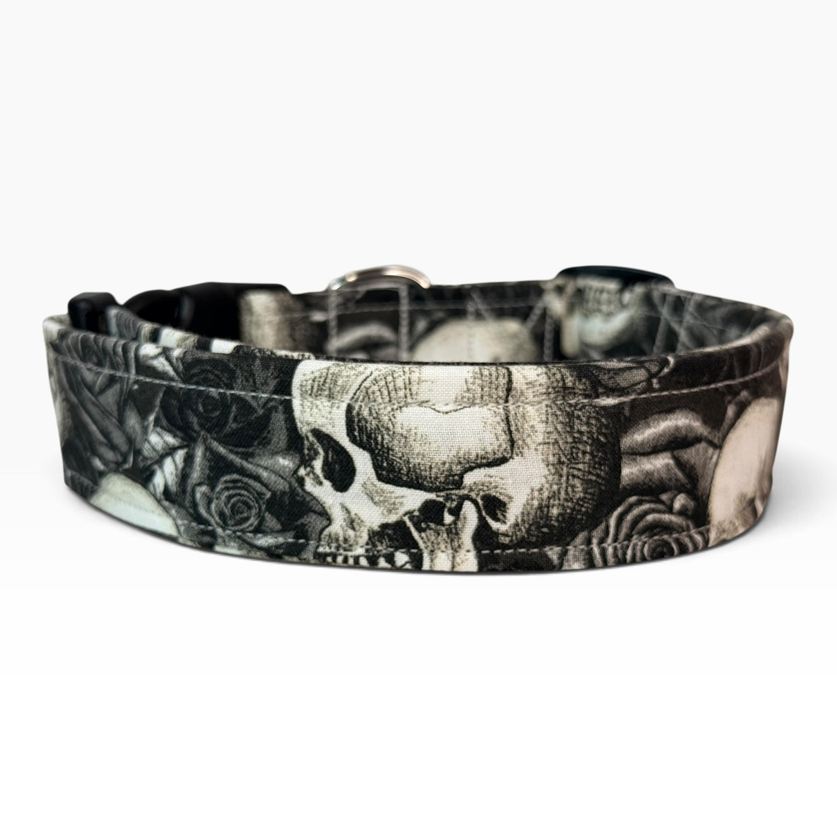 Skulls and Roses Handmade dog collar, Handmade Pet Collar with Heavy-Duty Webbing & Stainless Steel Hardware