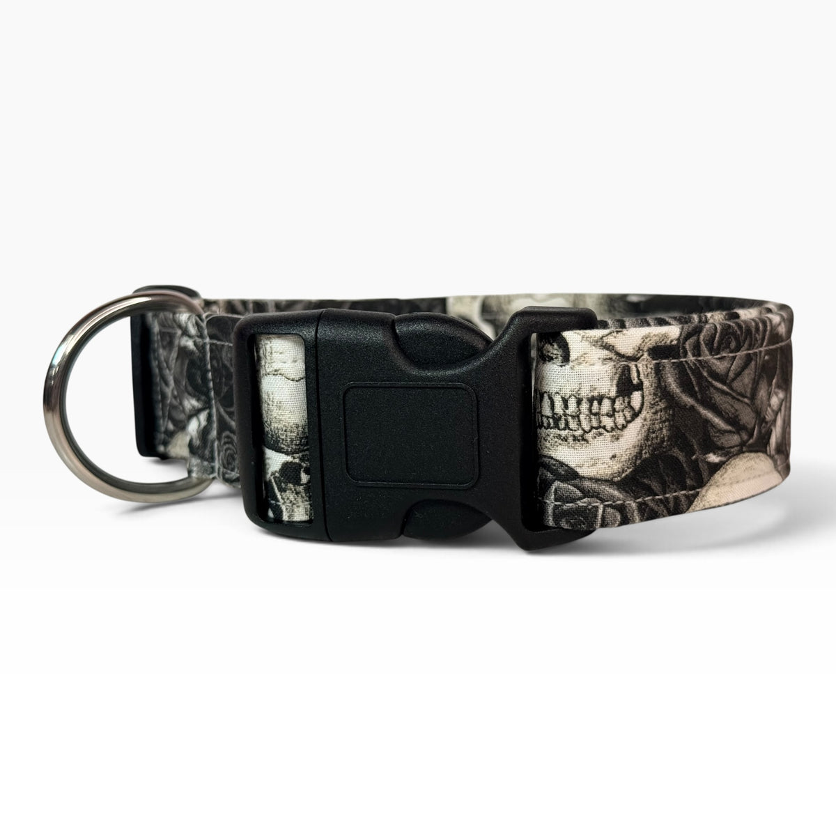 Skulls and Roses Handmade dog collar, Handmade Pet Collar with Heavy-Duty Webbing & Stainless Steel Hardware