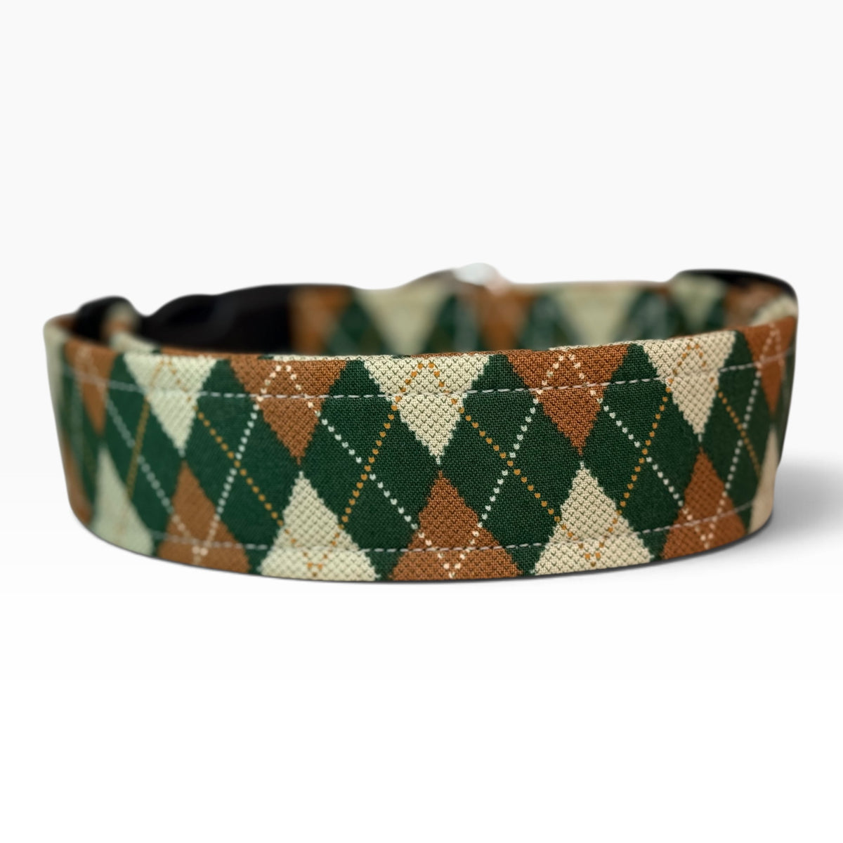 Green Argyle Plaid Handmade dog collar,  Handmade Pet Collar with Heavy-Duty Webbing & Stainless Steel Hardware