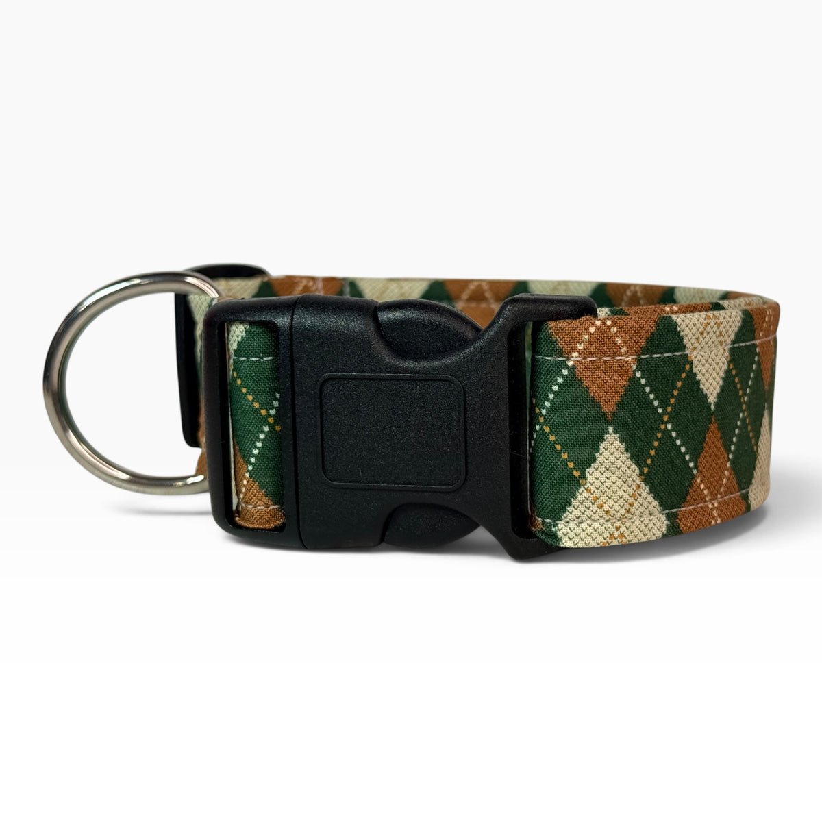 Green Argyle Plaid Handmade dog collar,  Handmade Pet Collar with Heavy-Duty Webbing & Stainless Steel Hardware