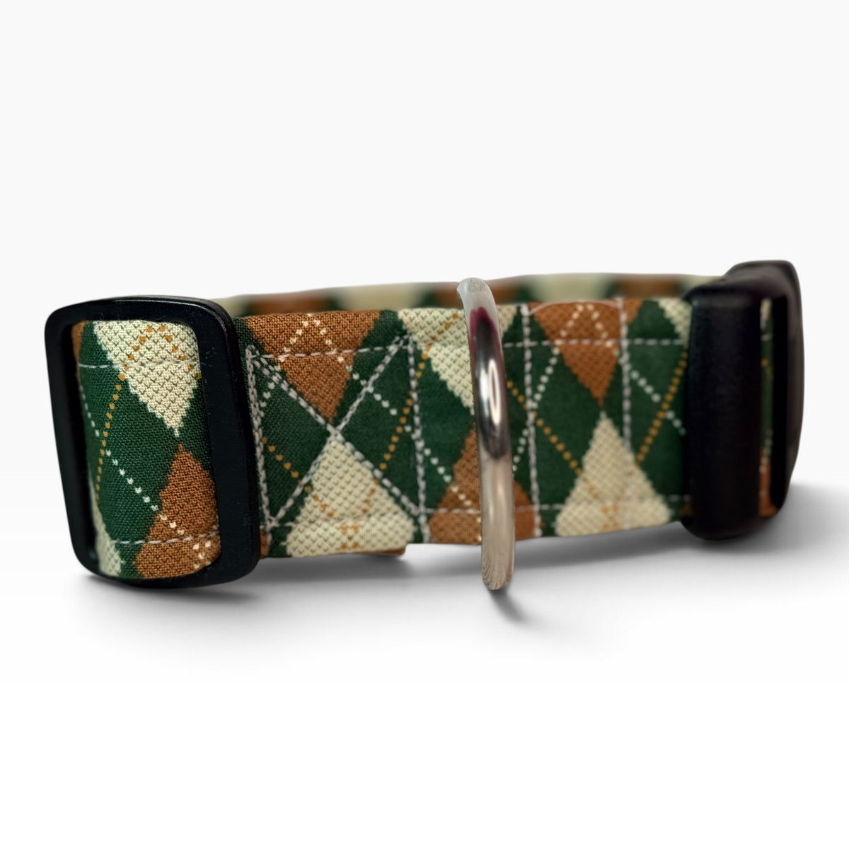 Green Argyle Plaid Handmade dog collar,  Handmade Pet Collar with Heavy-Duty Webbing & Stainless Steel Hardware