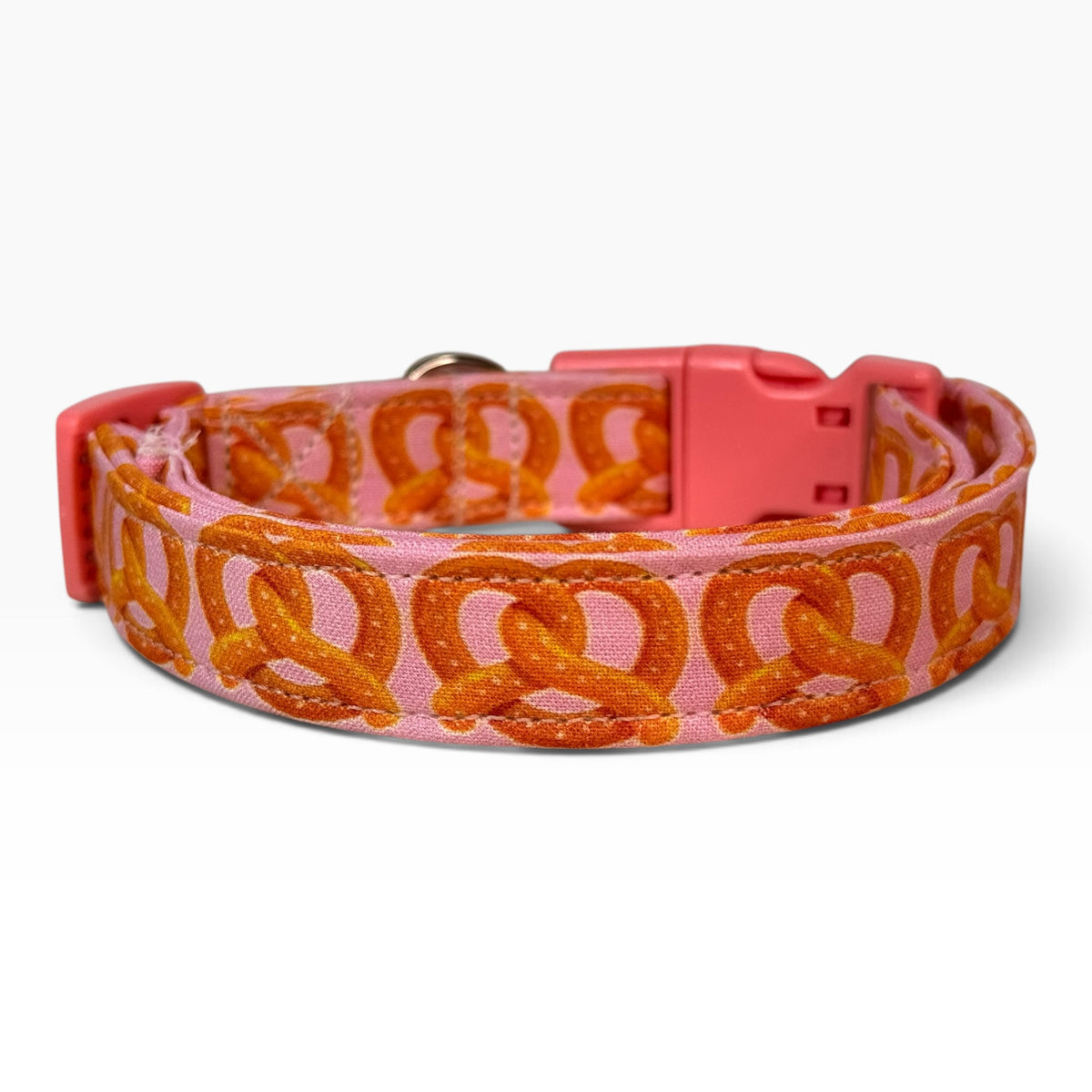 Pretzel Handmade funny food dog collar,  Handmade Pet Collar with Heavy-Duty Webbing & Stainless Steel Hardware