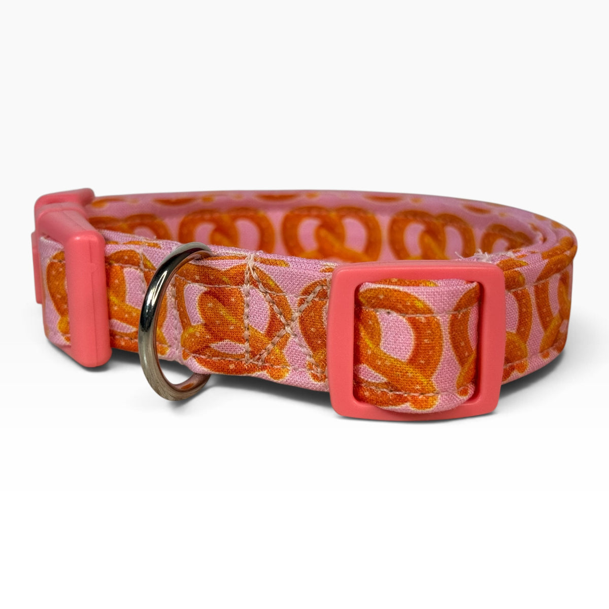 Pretzel Handmade funny food dog collar,  Handmade Pet Collar with Heavy-Duty Webbing & Stainless Steel Hardware