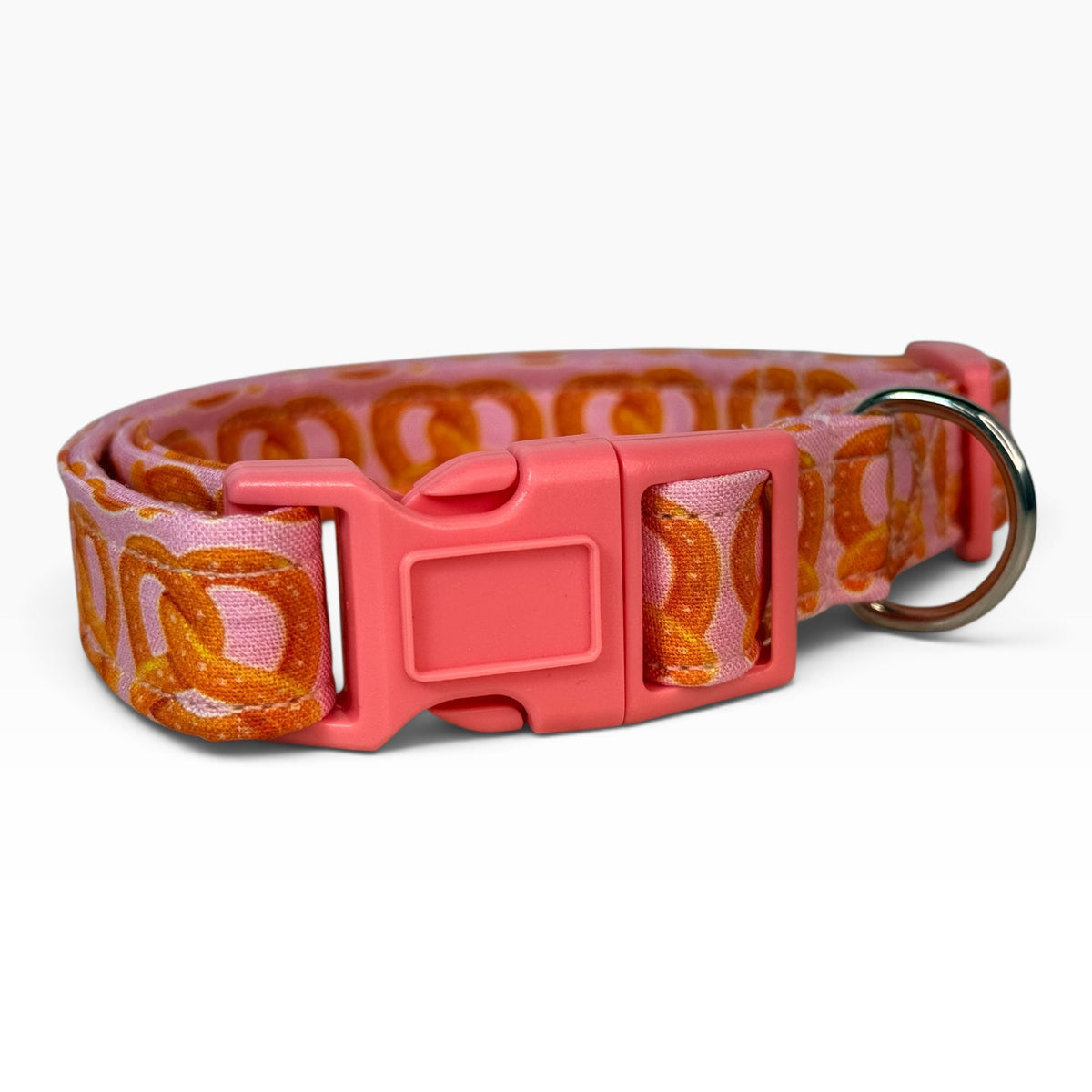 Pretzel Handmade funny food dog collar,  Handmade Pet Collar with Heavy-Duty Webbing & Stainless Steel Hardware