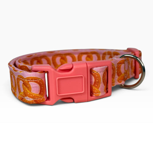 Pretzel Handmade funny food dog collar,  Handmade Pet Collar with Heavy-Duty Webbing & Stainless Steel Hardware