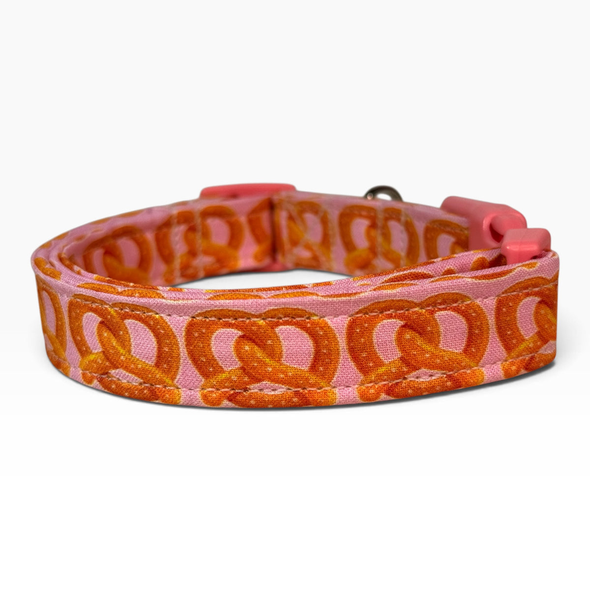 Pretzel Handmade funny food dog collar,  Handmade Pet Collar with Heavy-Duty Webbing & Stainless Steel Hardware
