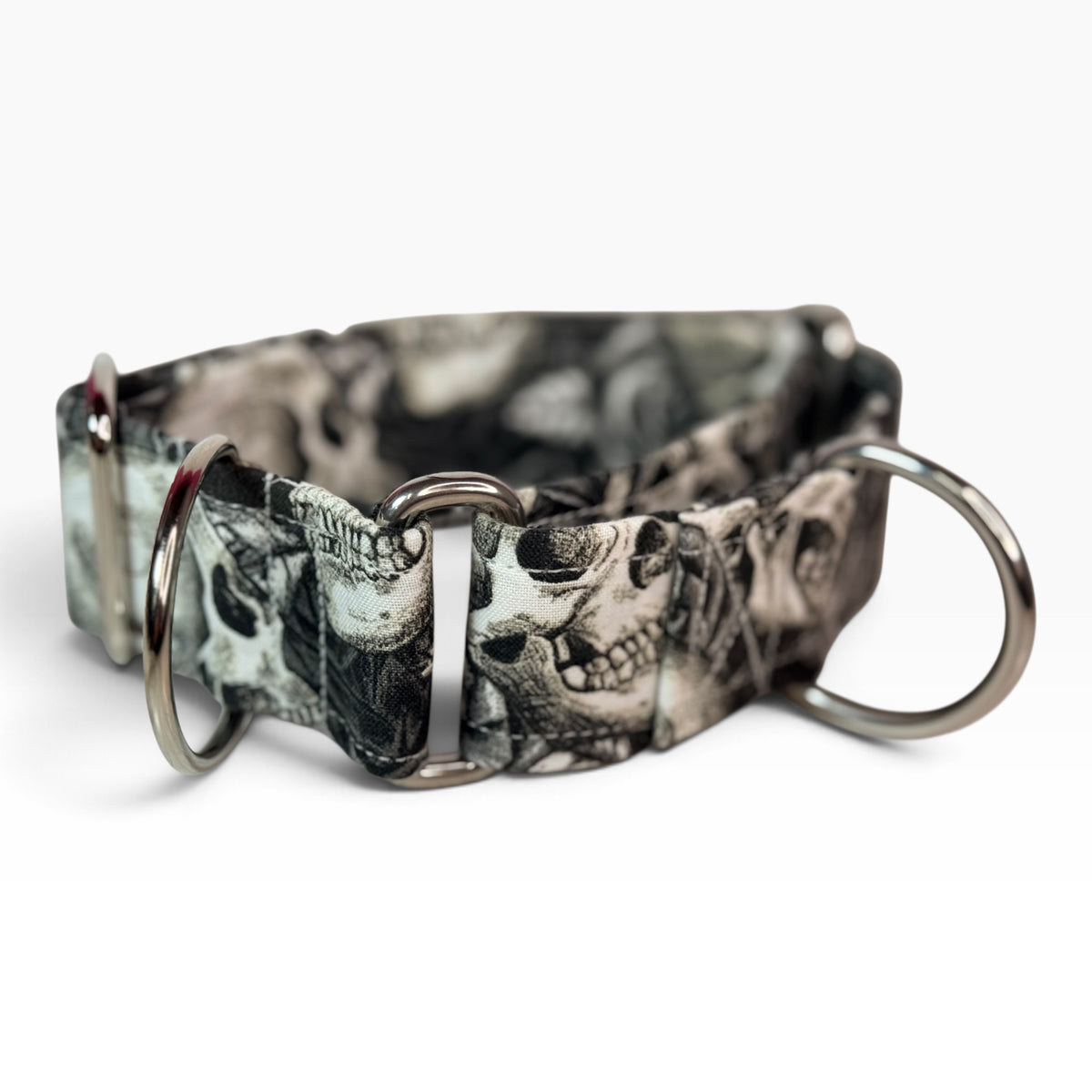 Skulls and Roses handmade martingale dog collar - No buckle, gentle choke training collar