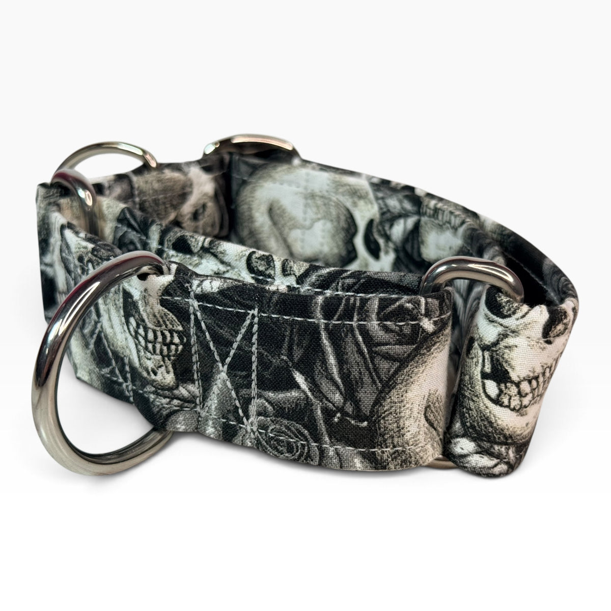 Skulls and Roses handmade martingale dog collar - No buckle, gentle choke training collar