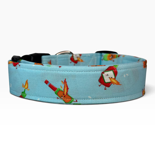 Spicy Sauces Handmade dog collar, Handmade Pet Collar with Heavy-Duty Webbing & Stainless Steel Hardware