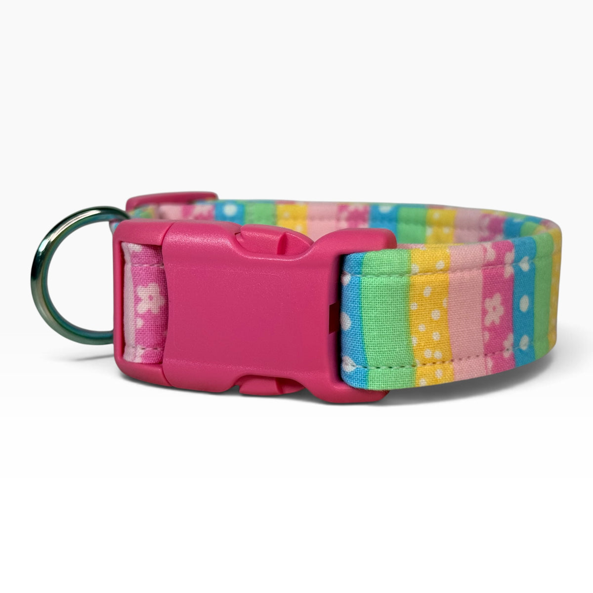 Floral and Pastel Stripes Handmade dog collar,  Handmade Pet Collar with Heavy-Duty Webbing & Stainless Steel Hardware