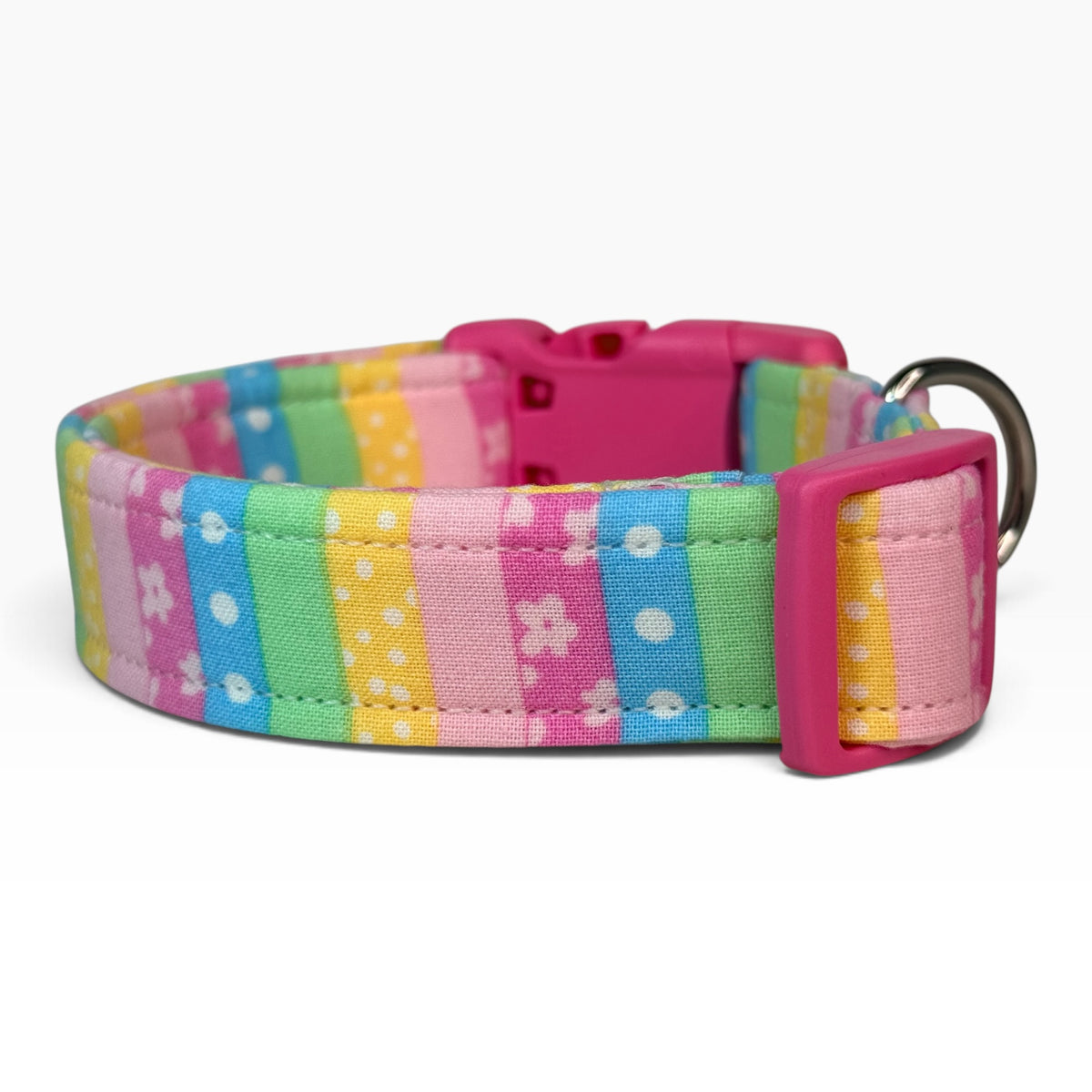 Floral and Pastel Stripes Handmade dog collar,  Handmade Pet Collar with Heavy-Duty Webbing & Stainless Steel Hardware