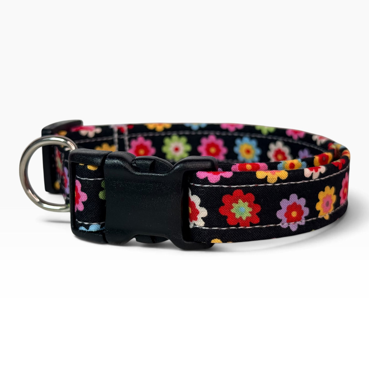 Rainbow Daisy Floral Handmade dog collar,  Handmade Pet Collar with Heavy-Duty Webbing & Stainless Steel Hardware