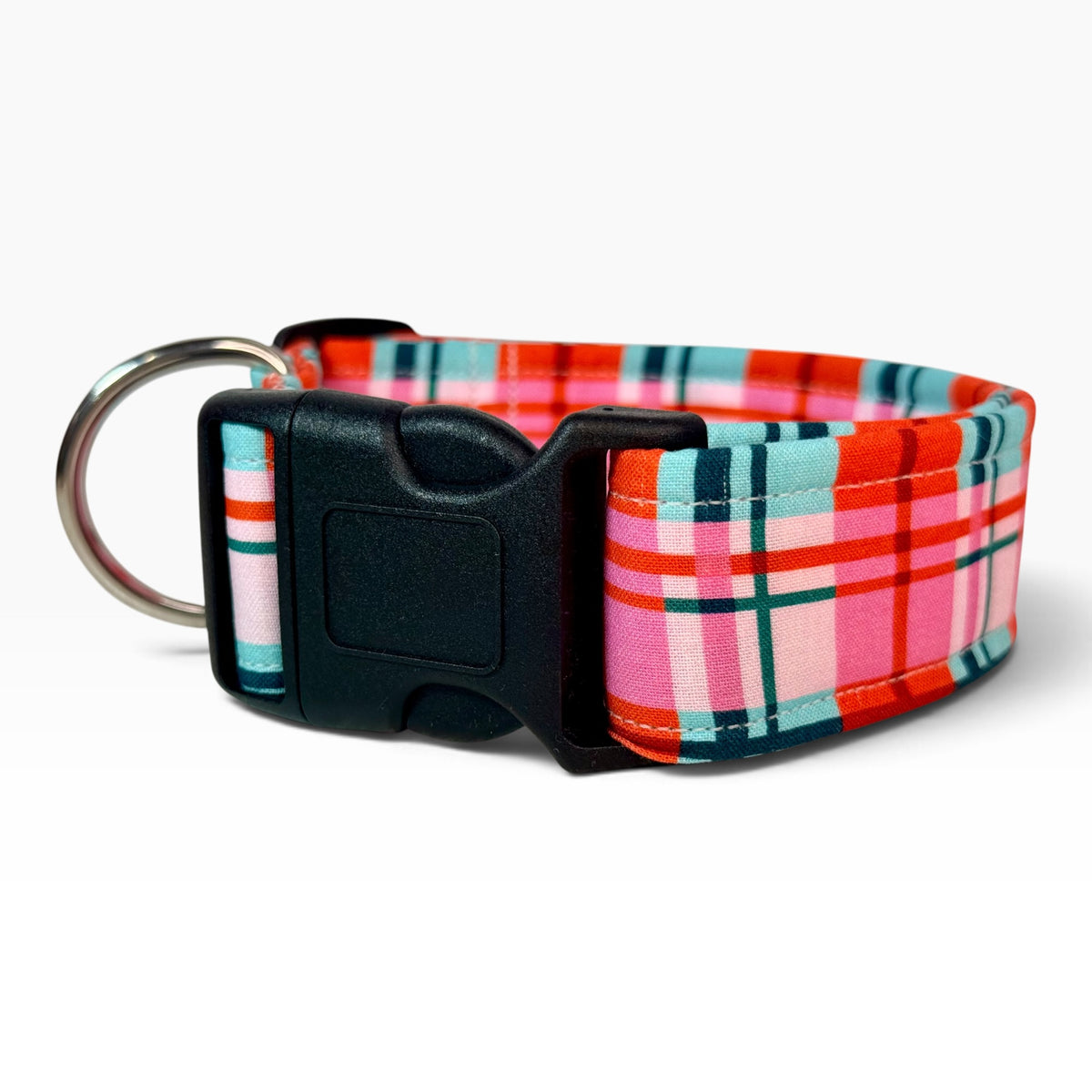 Christmas Present Plaid Handmade dog collar,  Handmade Pet Collar with Heavy-Duty Webbing & Stainless Steel Hardware
