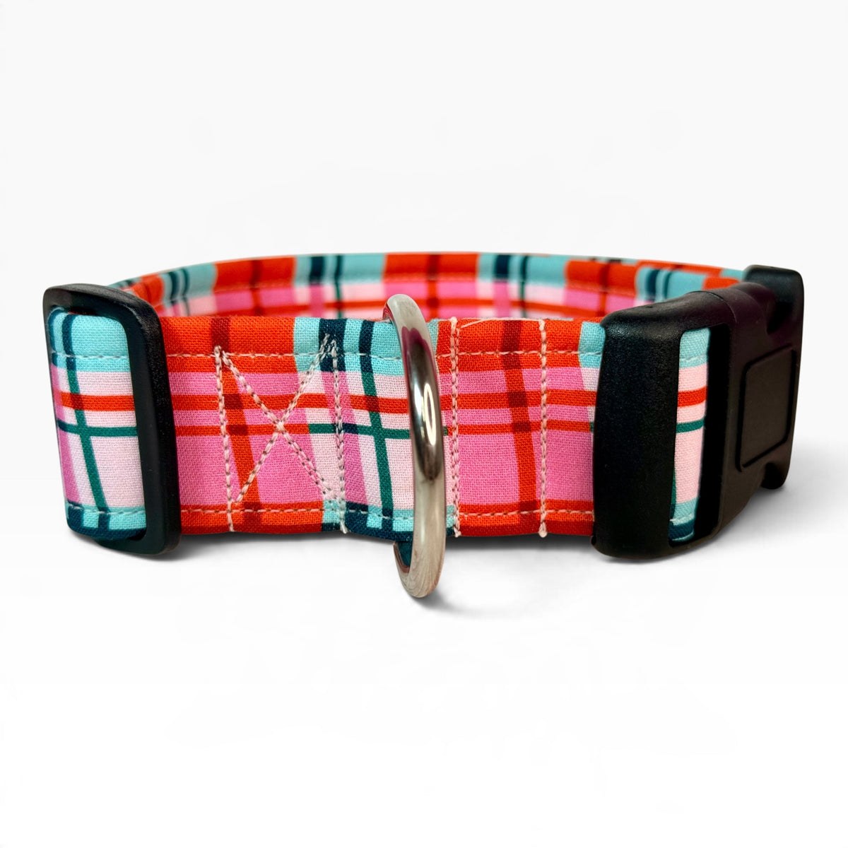 Christmas Present Plaid Handmade dog collar,  Handmade Pet Collar with Heavy-Duty Webbing & Stainless Steel Hardware
