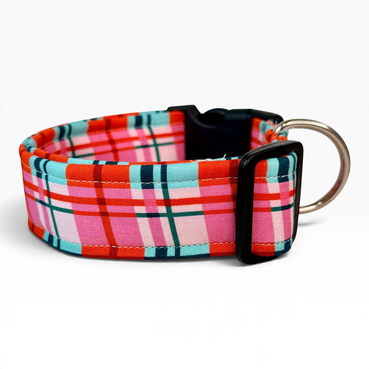 Christmas Present Plaid Handmade dog collar,  Handmade Pet Collar with Heavy-Duty Webbing & Stainless Steel Hardware