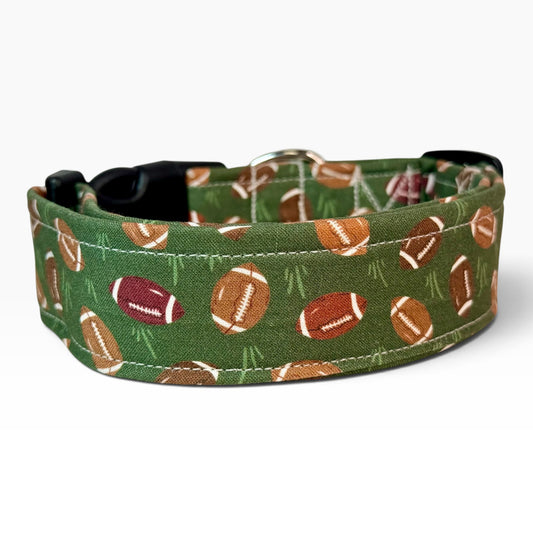Football Handmade dog collar,  Handmade Pet Collar with Heavy-Duty Webbing & Stainless Steel Hardware