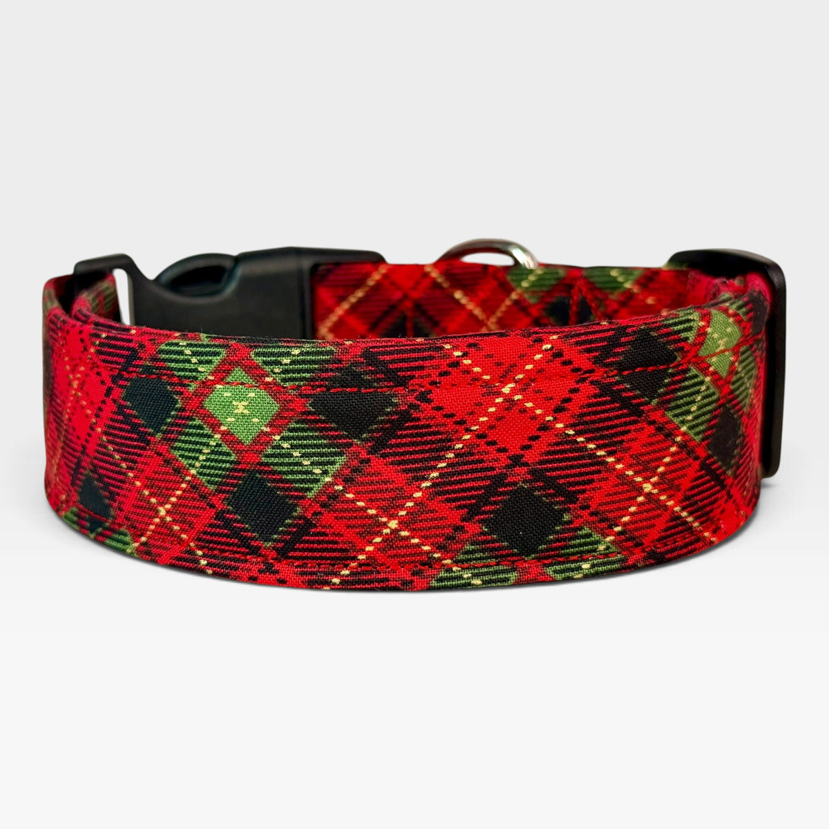 Christmas Red Plaid Handmade dog collar,  Handmade Pet Collar with Heavy-Duty Webbing & Stainless Steel Hardware