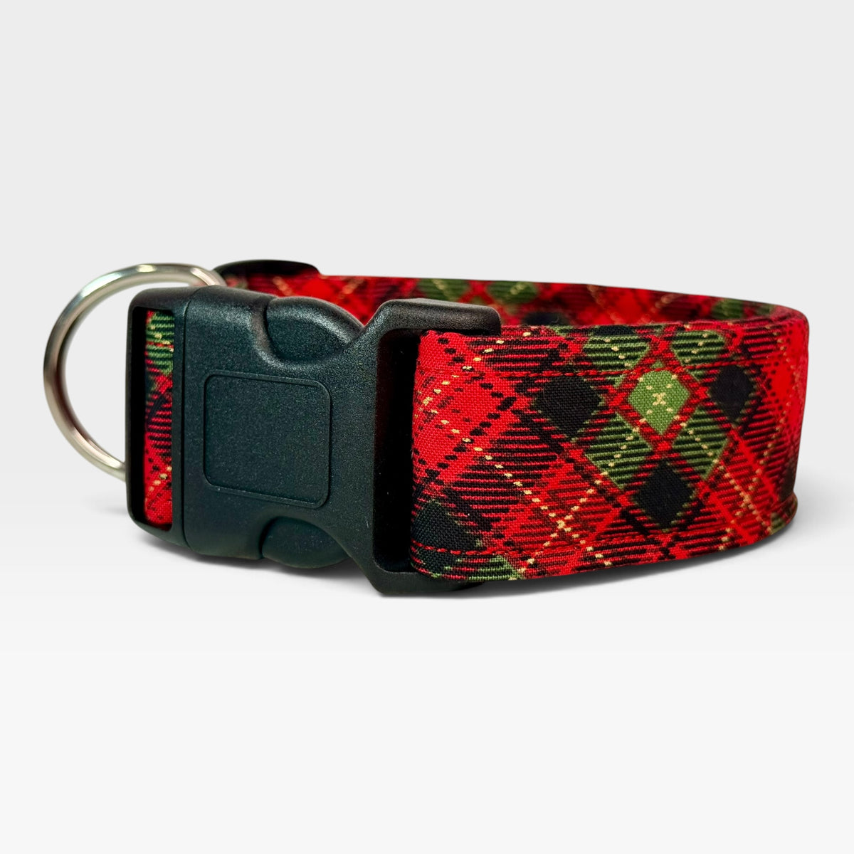Christmas Red Plaid Handmade dog collar,  Handmade Pet Collar with Heavy-Duty Webbing & Stainless Steel Hardware