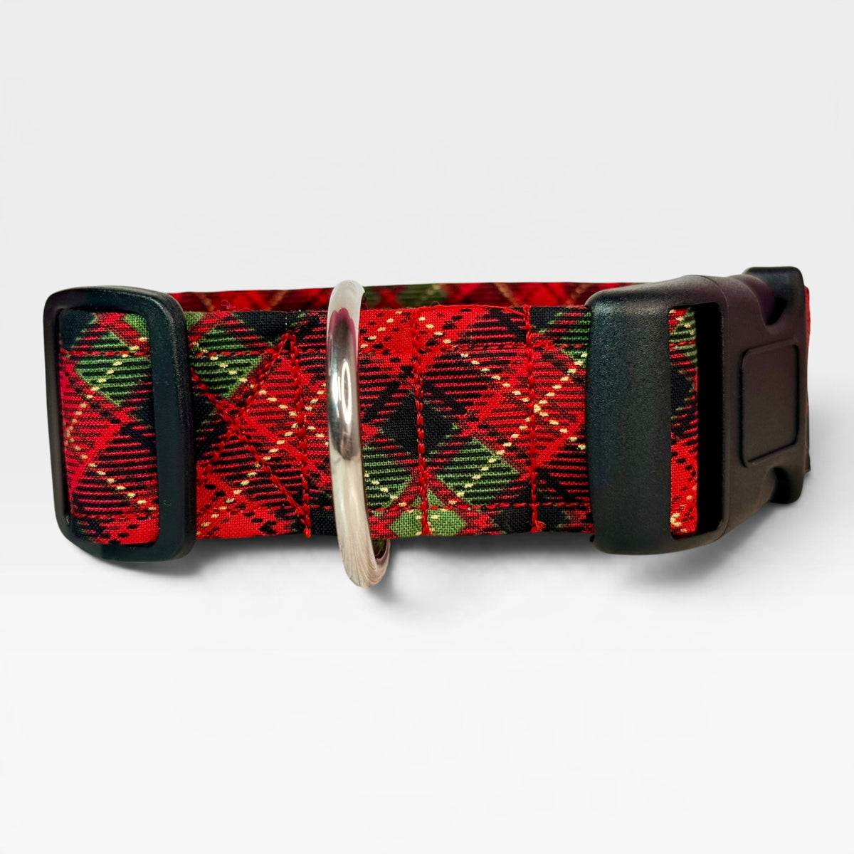 Christmas Red Plaid Handmade dog collar,  Handmade Pet Collar with Heavy-Duty Webbing & Stainless Steel Hardware