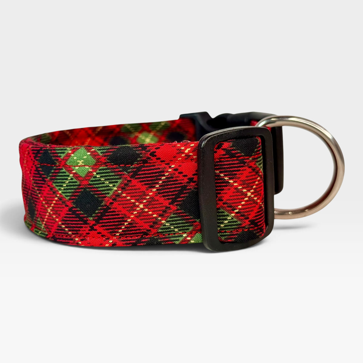 Christmas Red Plaid Handmade dog collar,  Handmade Pet Collar with Heavy-Duty Webbing & Stainless Steel Hardware