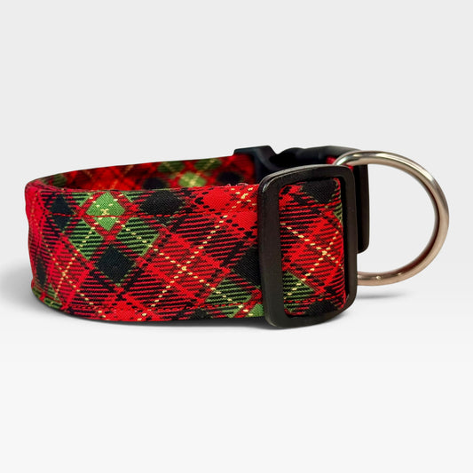 Christmas Red Plaid Handmade dog collar,  Handmade Pet Collar with Heavy-Duty Webbing & Stainless Steel Hardware