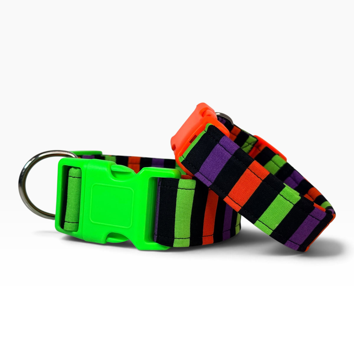 Halloween Striped Handmade dog collar, Handmade Pet Collar with Heavy-Duty Webbing & Stainless Steel Hardware