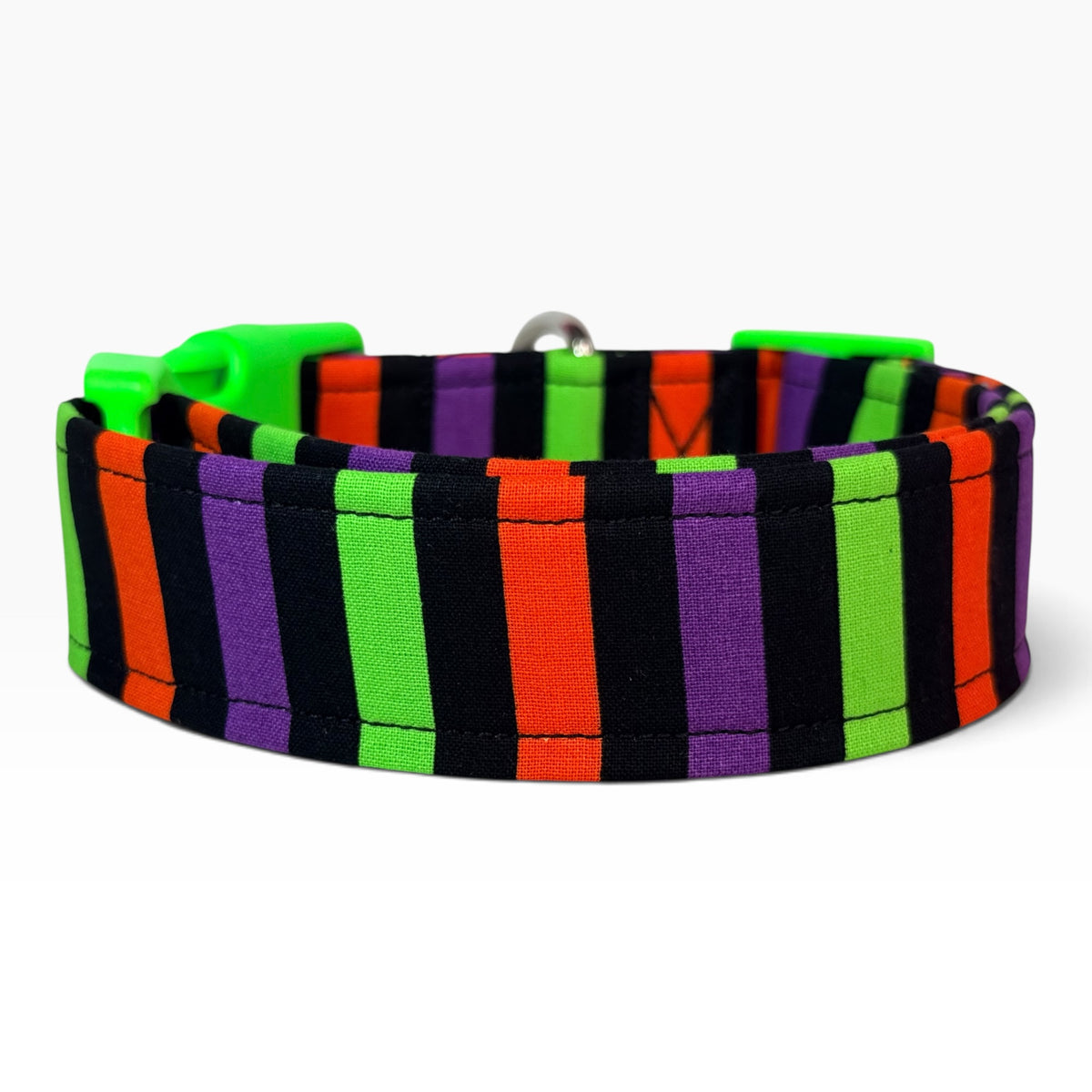 Halloween Striped Handmade dog collar, Handmade Pet Collar with Heavy-Duty Webbing & Stainless Steel Hardware