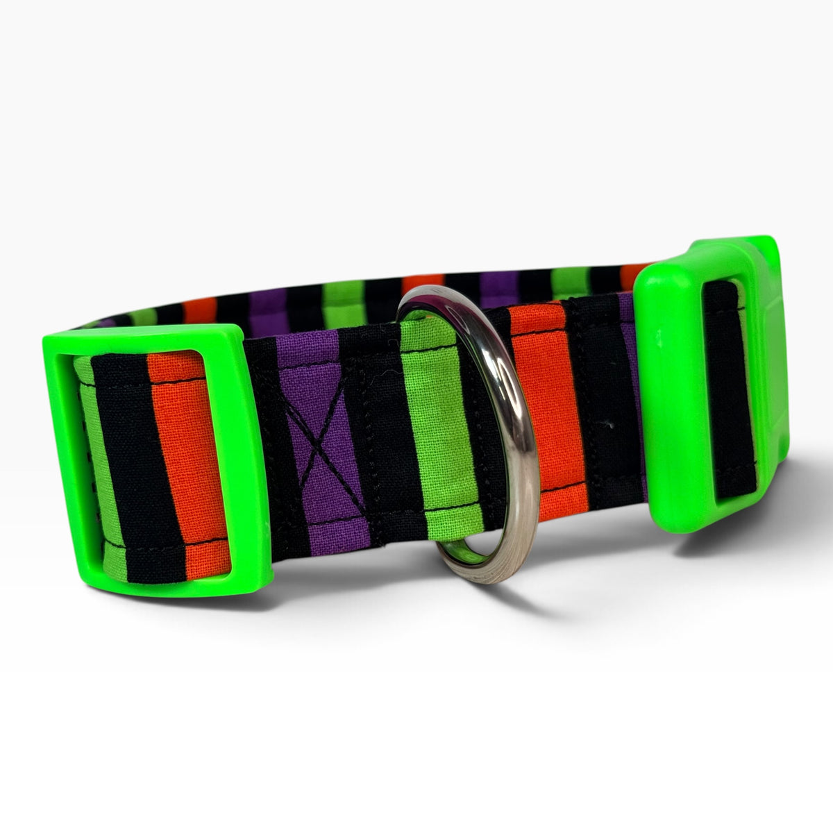 Halloween Striped Handmade dog collar, Handmade Pet Collar with Heavy-Duty Webbing & Stainless Steel Hardware