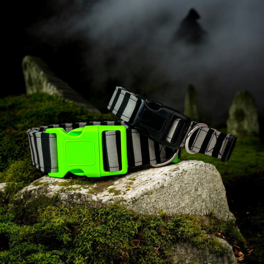 Black and Gray Striped Dog collar, handmade side release dog collar