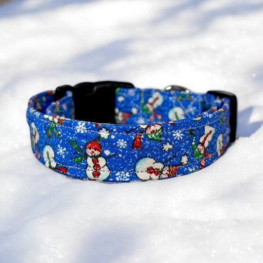 Snow Man Dog collar, handmade side release dog collar - Glitter