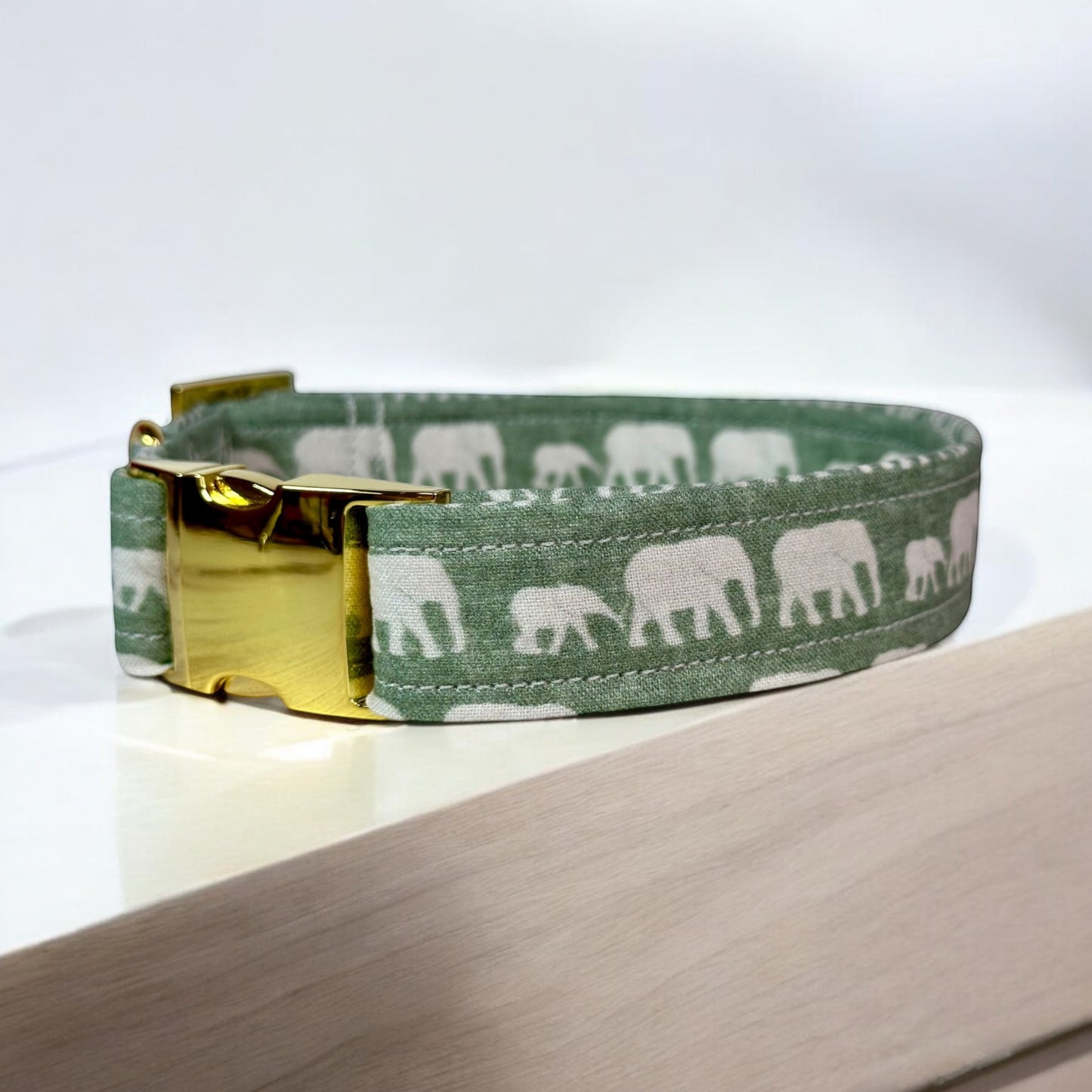 Personalized Engraved Sage Green Elephant Dog collar - Metal Side release dog collar