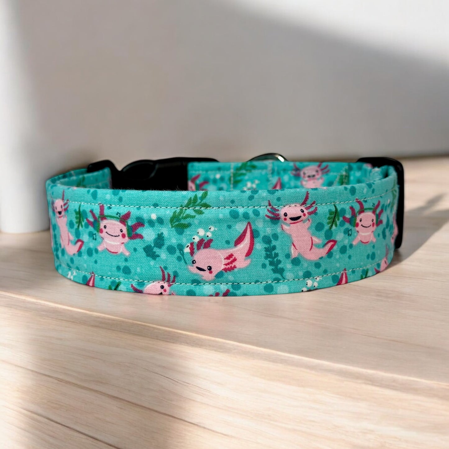 Axolotl dog collar, handmade side release dog collar