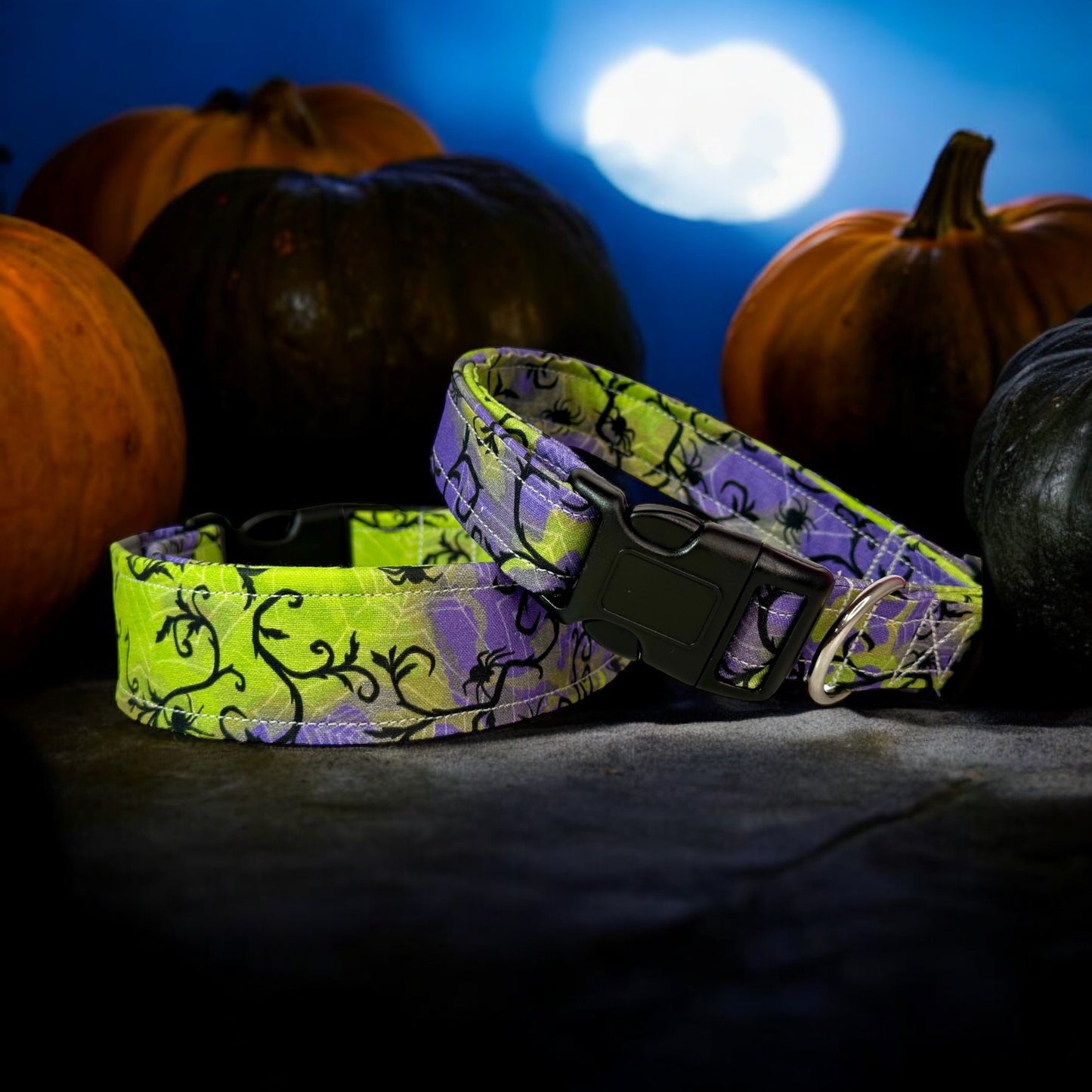 Halloween Spiderweb Dog collar, handmade side release dog collar