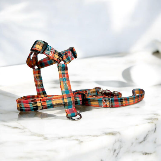 Plaid Dog harness, Standard roman harness or Step in harness. With or without matching leash