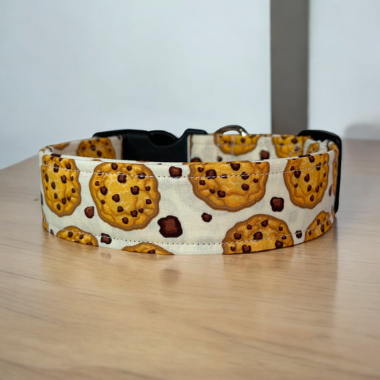 Chocolate chip cookie food Dog collar, handmade side release dog collar