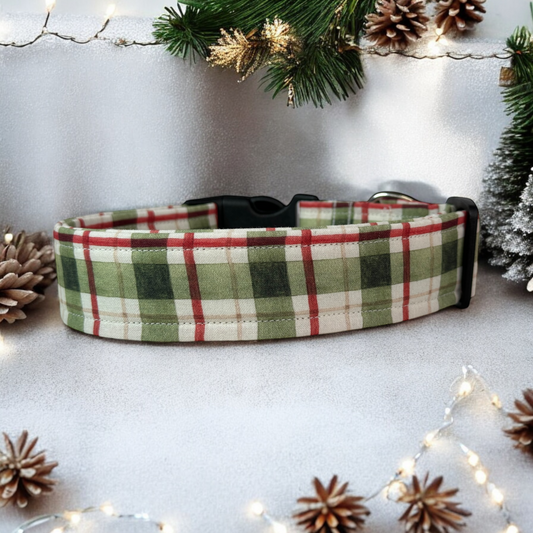 Christmas Plaid Dog collar, handmade side release dog collar
