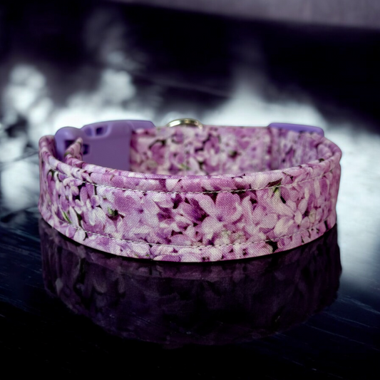 Lilac floral Dog collar, handmade side release dog collar