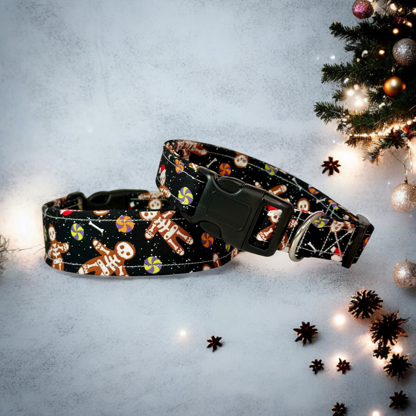 Christmas Gingerbread Skeleton Dog collar, handmade side release dog collar