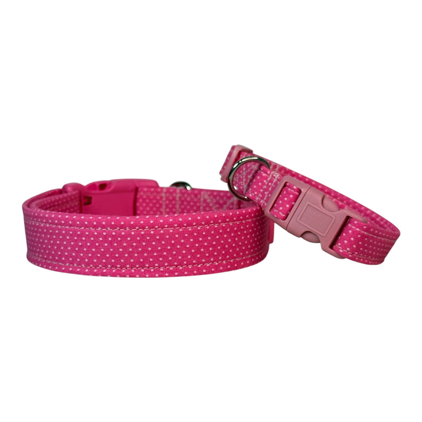 Pink Sweetheart Polka dot Print Handmade dog collar, adjustable side release, Handmade Pet Collar with Heavy-Duty Webbing, washable fabric